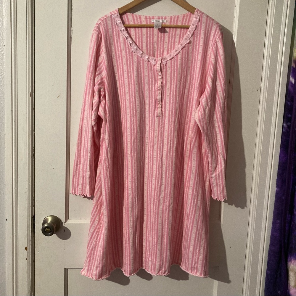 Victoria’s Secret Pink Striped Cotton Nightgown – 2X Grannycore Cozy